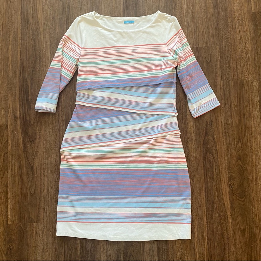 J. Mclaughlin Pastel Striped 3/4 Sleeve Summer Dress